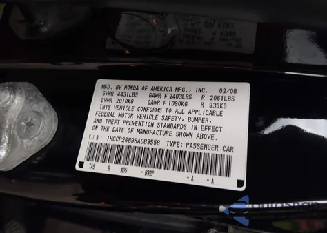 2008 Honda Accord 2.4 Ex-L from USA, damaged, VIN 1HGCP26898A089558